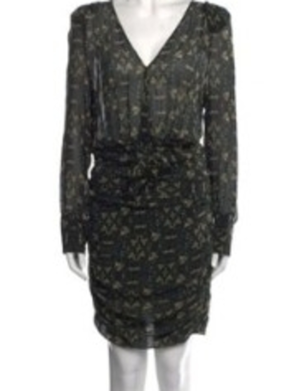 ba&sh Black Patterned Sheer Long-Sleeve V-Neck Dress